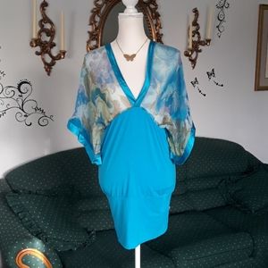 Floral and blue fun sleeves womens v neck tunic